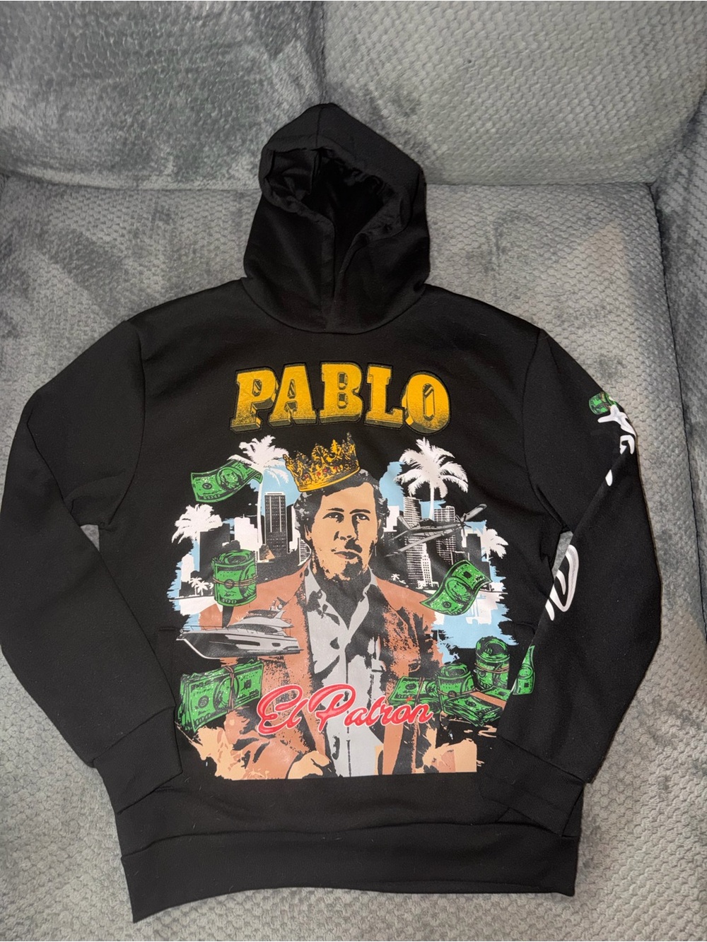 Reason Black Hoodie with Multicolor PABLO Escobar Graphic